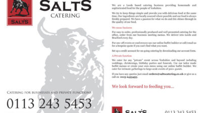 Salt's Catering catering flyer