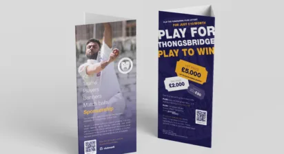 Table Talkers on NeverTear for Thongsbridge Cricket Club promoting sponsorship opportunities and the club lottery